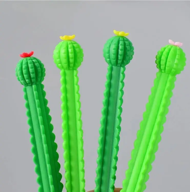 24 Pcs Cartoon Silicone Prickly Pear Flower Gel Pen Black Pen Student Stationery Gift Wholesale Kawaii School Supplies