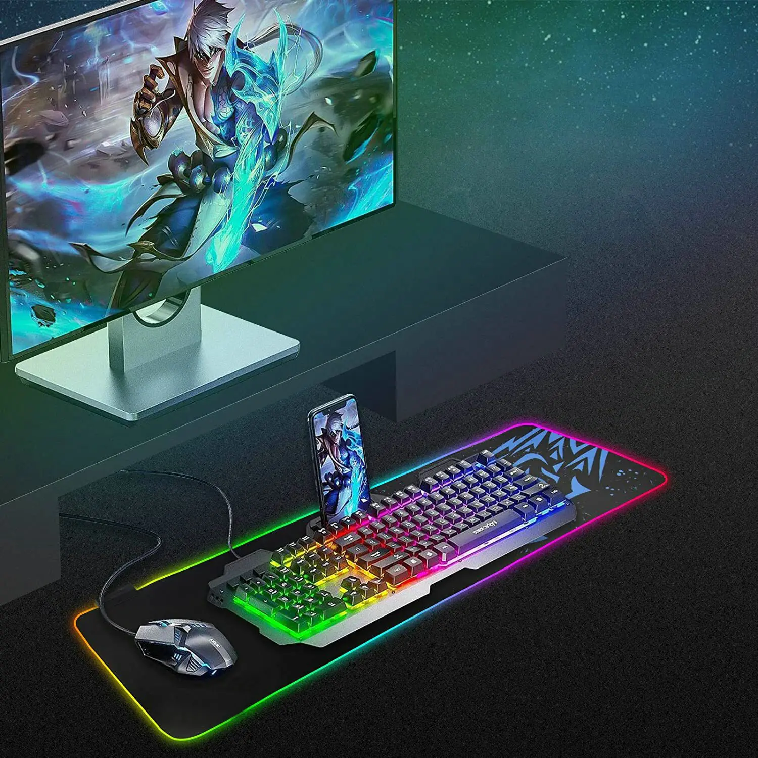 Large RGB Gaming Mousepad LED Light Mouse Pad Computer Keyboard Cover Desk Mat Non-Slip Rubber Mouse Mat Carpet PC Game Office