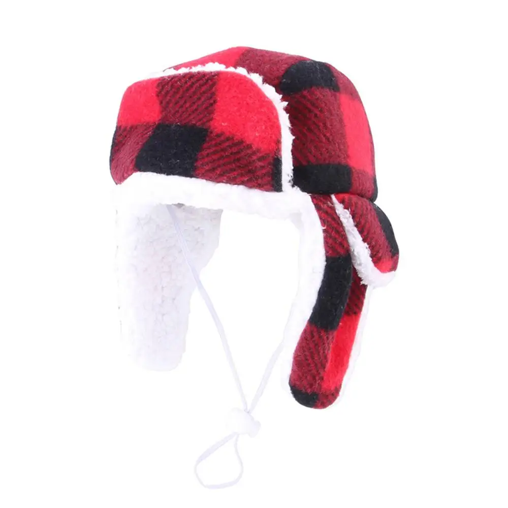 Small Dogs Headband Decorative Accessories Winter Plush Cat Plaid Hat Warm French Dog Walking Woolen Outdoor Windproof Headwear