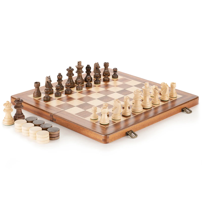 

Hot Top Grade Refined Folding Wooden Chess & Checkers Set Solid Wood Sapele Chessboard Children‘s Entertainment Gifts Board Game