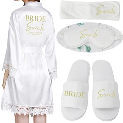 Customized Date Name Lace Kimono Robe Women Wedding Bride Bridesmaid Robes Bachelorette Wedding gifts