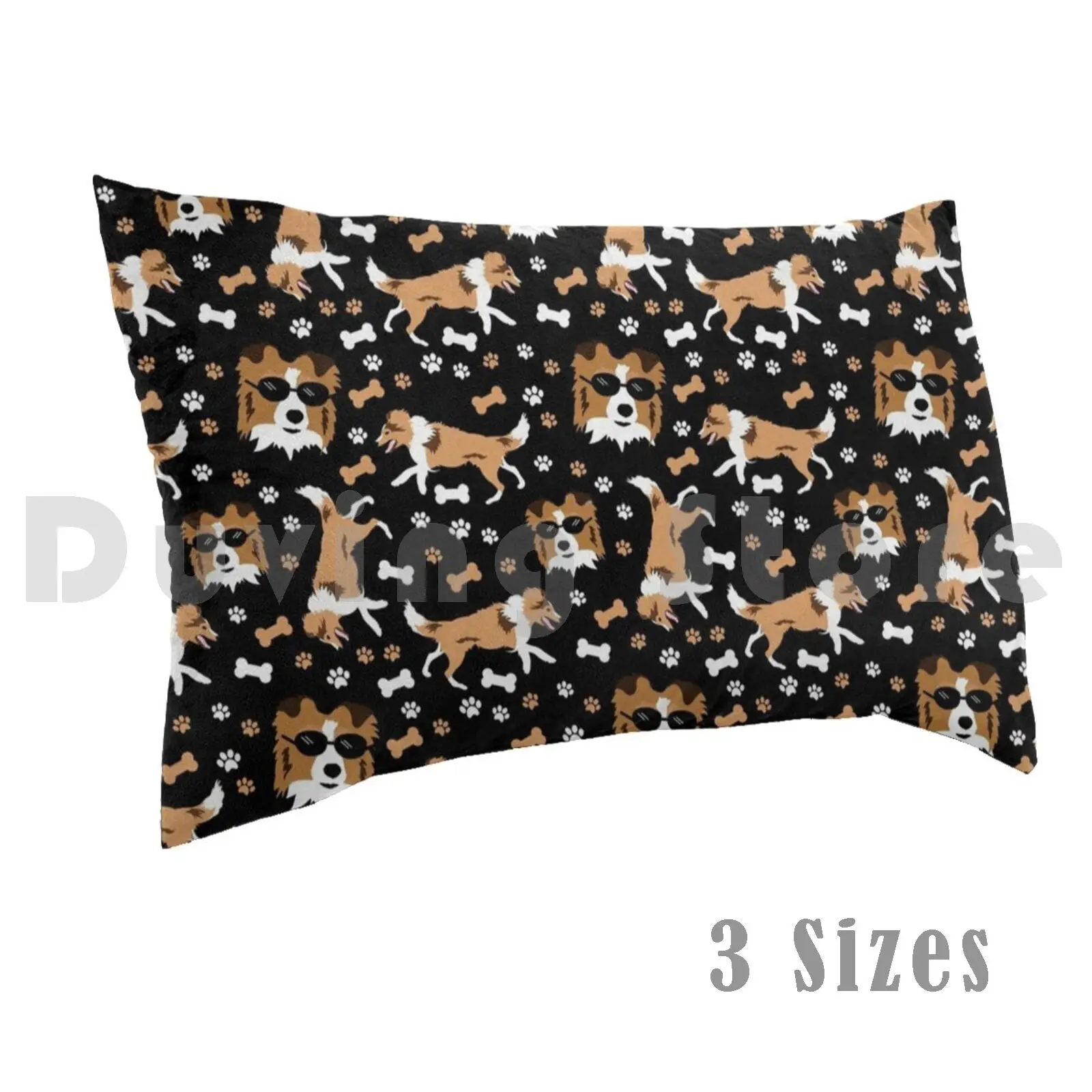 Shetland Sheepdog Sheltie Pattern Miniature Collie Dog Breed In Black Pillow Case 40 Sheltie