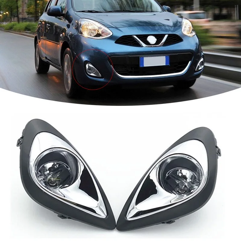 

2 pcs Fog light assambly For Nissan March Micra Hatchback Car Hologen Fog Lamp Chrome Cover Front Bumper Light Auto Light Parts