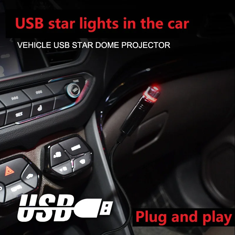 USB Car Interior Atmosphere Star Sky Lamp Ceiling Roof Light Car Ambient Light LED Projector Mini LED Car Roof Star RED Light - view 3