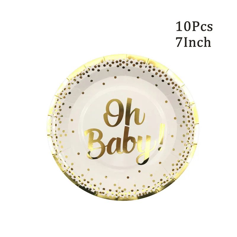 Chicinlife Gold Disposable Tableware Oh Baby Paper Plates Cups Napkins Birthday Party Cutlery Baby Shower Gender Reveal Supplies