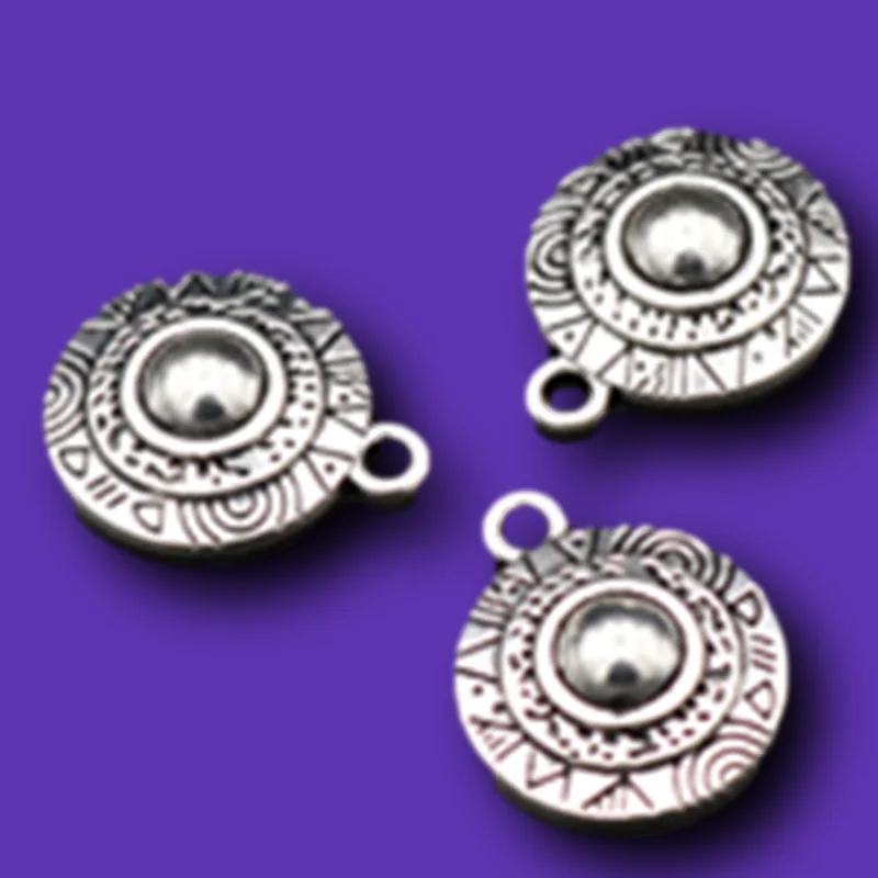 10pcs Silver Color Macedonia Round Shield Alloy Pendants  DIY Charm Necklace Earrings Jewelry Carfts Making 20*18mm A641