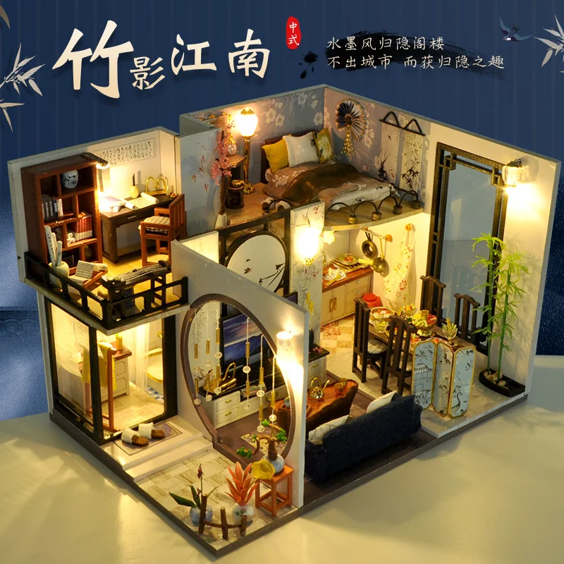 Gift Cottage Attic Bamboo Shadow Jiangnan Handmade House Assembly Model Creative