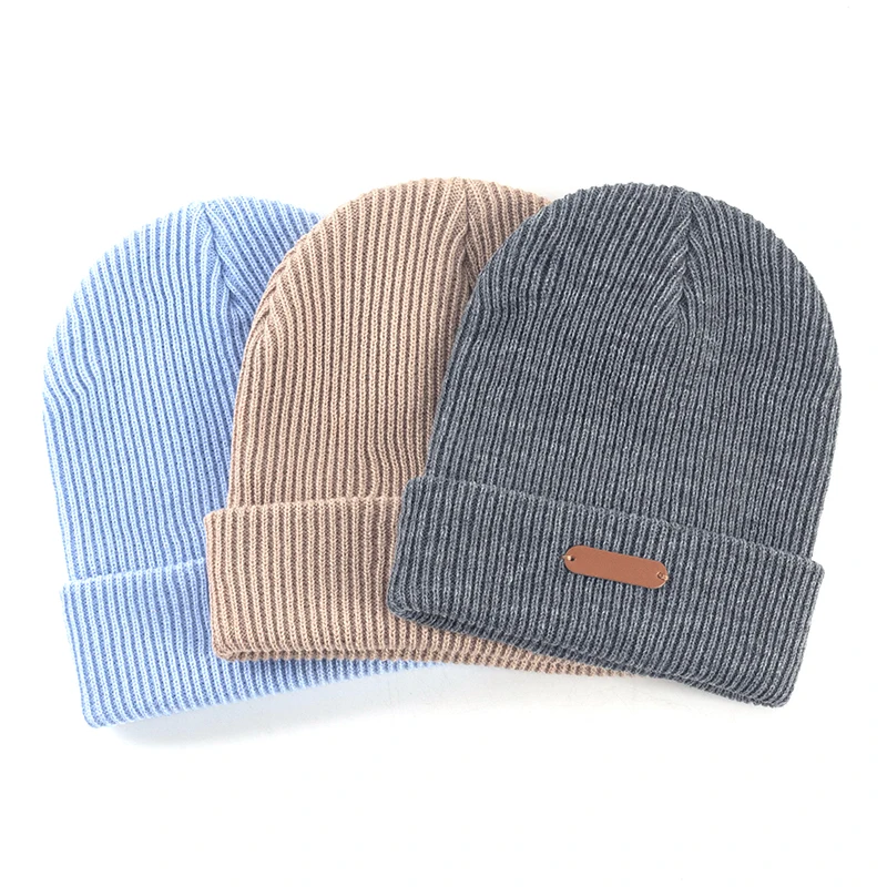 Women\'s Knitted Ribbed Beanies Hats Man Warm Winter Hats Adult Solid Color Skullies Cuff Cap Unisex Fashion Casual Ski Bonnets