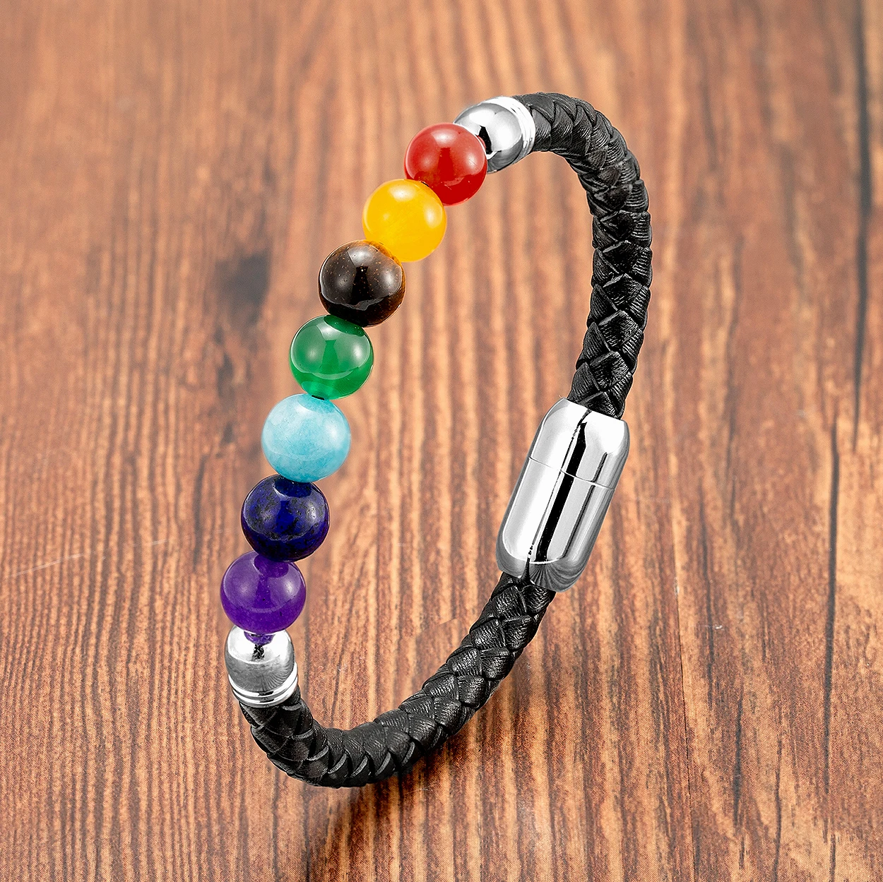 YISHUCHA,Chakra Bracelet For Women,Round,Natural Stone Bracelet,Black,Leather Rope Chain,Neutral,Couple Bracelet,Yoga Jewelry
