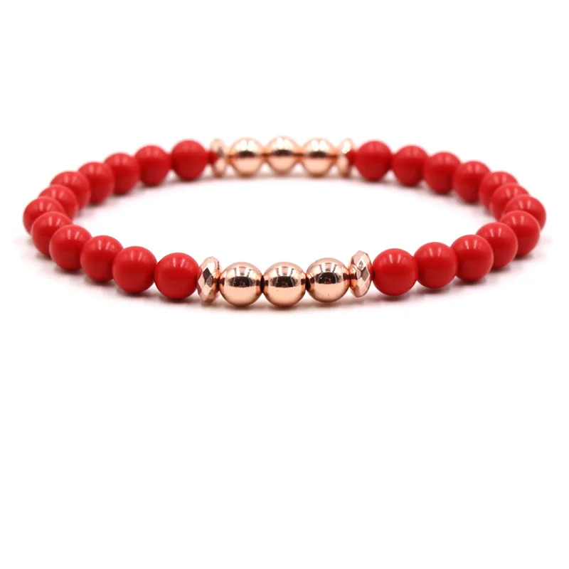 Noble 6mm Red Natural Stone Bead Bracelets Distance Hematite Stone Bead Bracelet For Men&Women Charm Handmade Fashion Jewelry