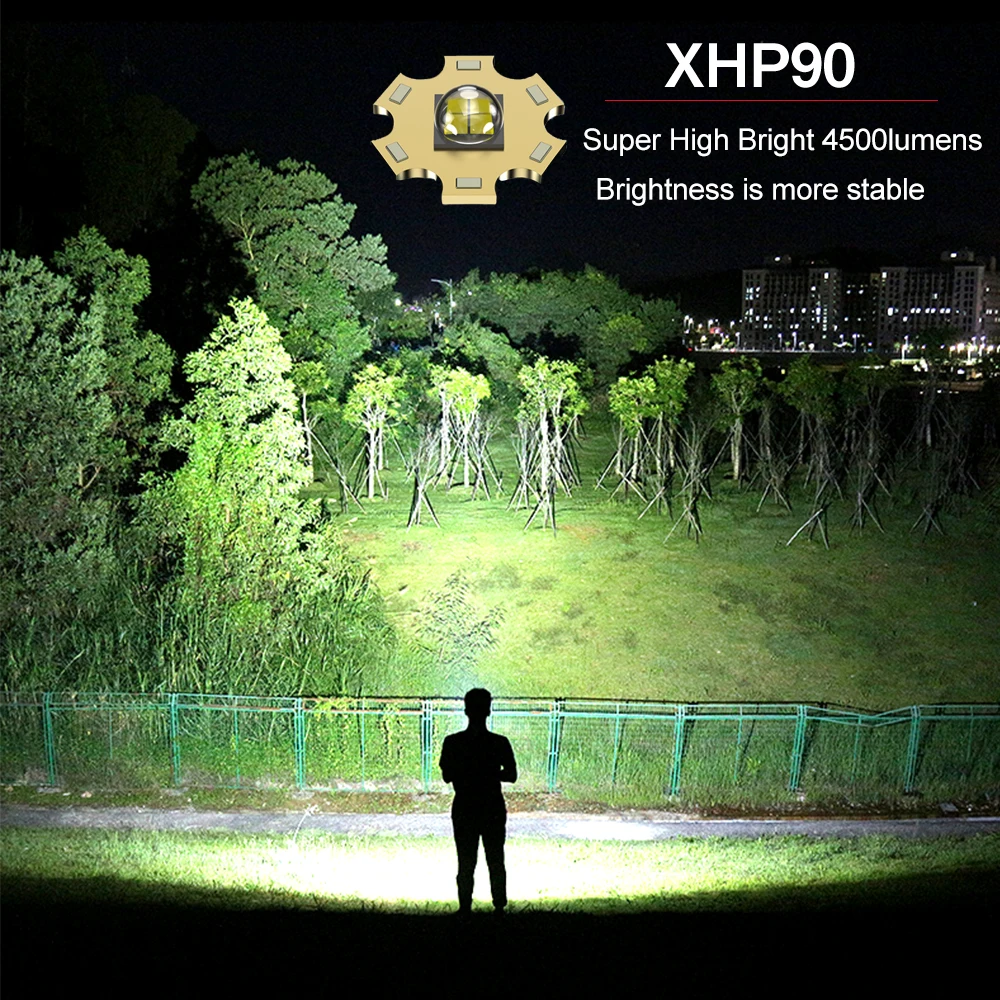 High Power XHP160/360 +COB Side Light Super Bright Flashlight 7 Modes IPX67 Waterproof Powerful USB Rechargeable Torch