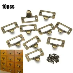 10PCS Antique Style Brass Cabinet Drawer Label Tag File Name Card Holder Frame Cabinet Jewelry Box Pulls Zinc Alloy
