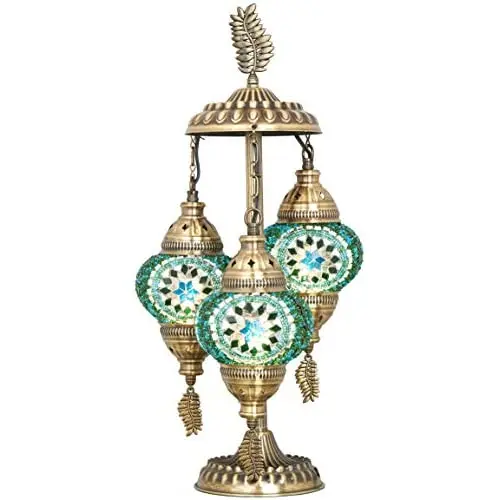 LaModaHome 2020 Stunning 3 Globe English Moroccan Bohemian Table Desk Bedside Night Lamp Light Lampshade with North American Plu