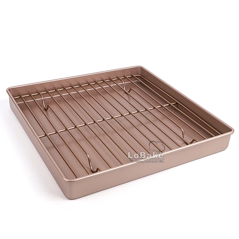 

2 units 28cm square carbon steel nonstick rolling cake pan set cookie cooling net frame rack oven baking tin DIY bakery tray