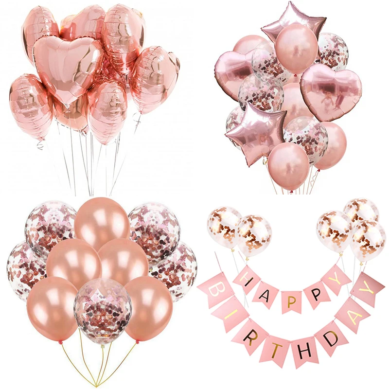 Rose Gold Balloons Set Foil Helium Balloon Confetti Latex Ballons Wedding Birthday Party Decorations Kids Baby Shower Supplies