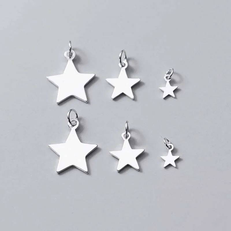 2pcs Genuine Real Pure Solid 925 Sterling Silver Pendant Star Plain Silver Pentagram Suspension Jewelry Making Findings Charms
