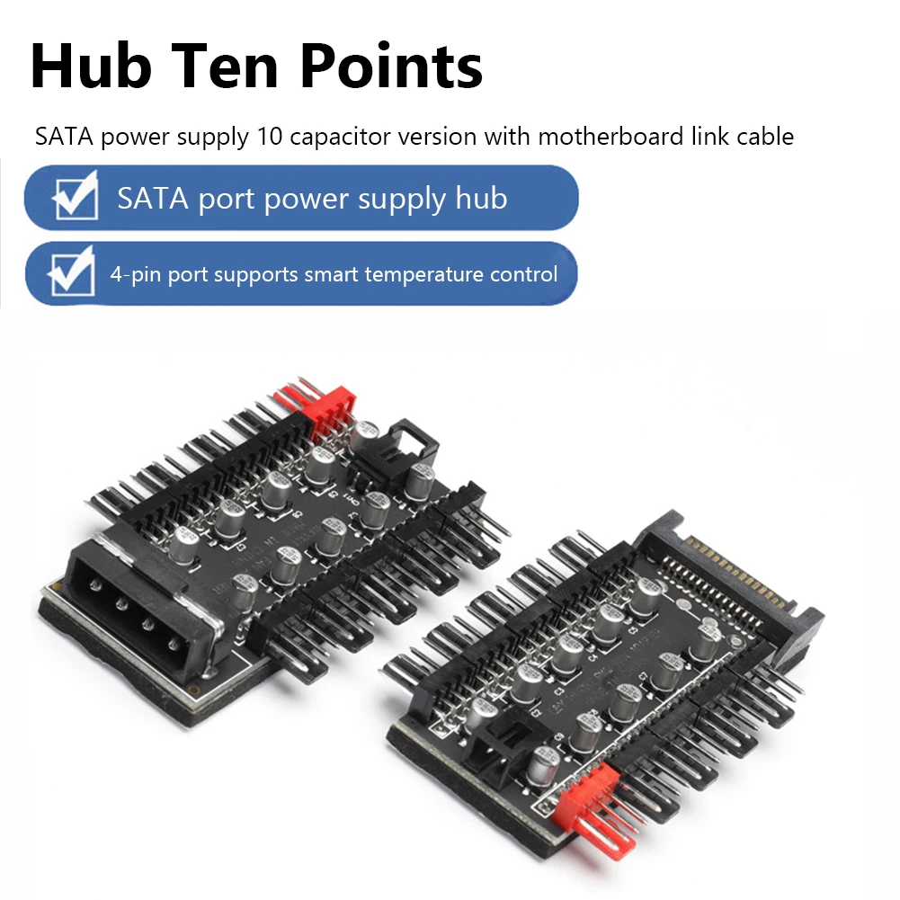 

PC 1 to 10 4Pin PWM Cooling Fans HUB SATA Power/Large 4D Port Cooler Splitter Extension Adapter Speed Controller SATA/4D Pin