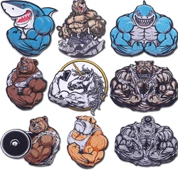 Sports Fitness Applique Patch Animal Embroidered Patches for Clothing Sticker Muscle Orangutan/Bear/Shark/Horse Patch Badges