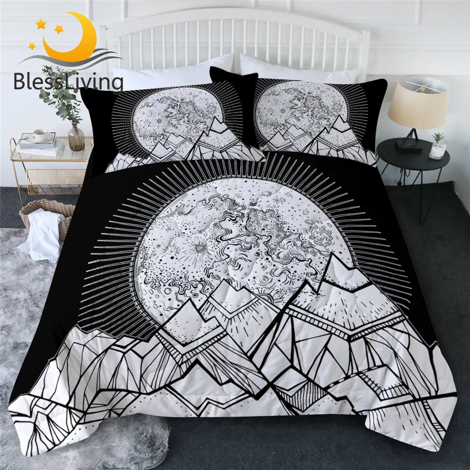 

BlessLiving Moon Summer Bedspread Moonlight Bedding for Adults Mountain Slopes Thin Duvet Hilly Terrain 3D Printed Quilt Set