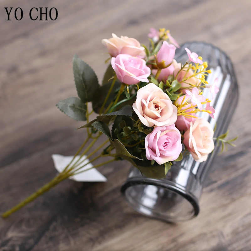 5 Chi Nhánh Hoa Hồng Nhỏ Hồng Lụa Nhân Tạo Hoa Hoa Hồng Cô Dâu Hoa Flores Cho Đám Cưới Nhà Đảng Bàn Trang Trí Hoa Giả