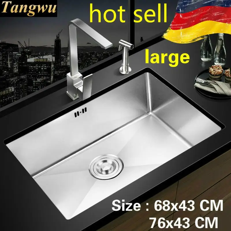 

Free shipping kitchen manual sink single trough do the dishes food-grade 304 stainless steel hot sell 68x43/76x43 CM