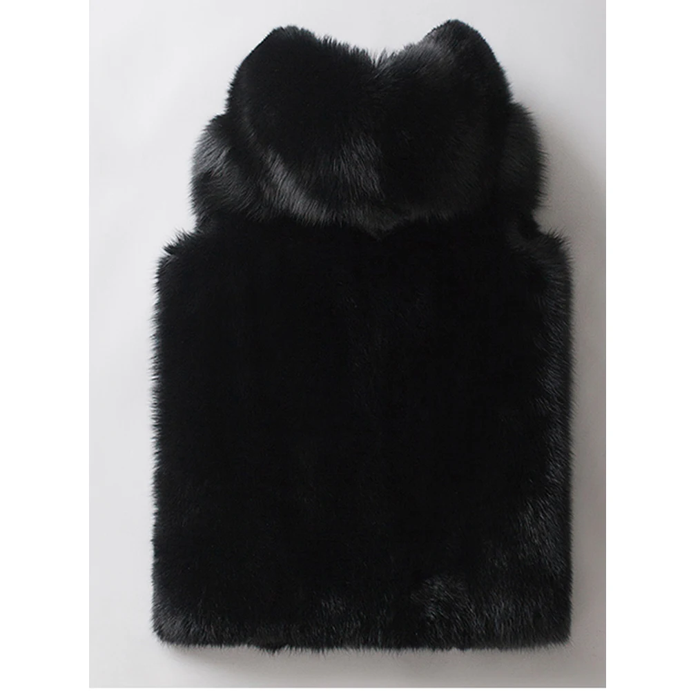 Mens Black Fox Fur Vest Hooded Leather Vest 2019 New Fashion Mens Fur Vest Short Leather Jacket