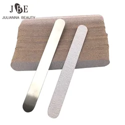 100pcs/lot Professional Nail File Replacement 100/180/240 Gray Sandpaper With 1PCS Metal Handle Double-sided Buffer Nail File