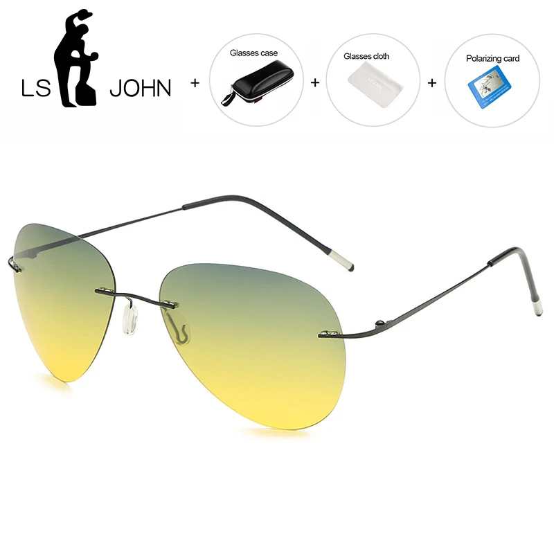 LS JOHN Ultralight Titanium Night Vision Sunglasses Men High Quality Polarized Lens Anti-glare Car Driver Sun Glasses For Men