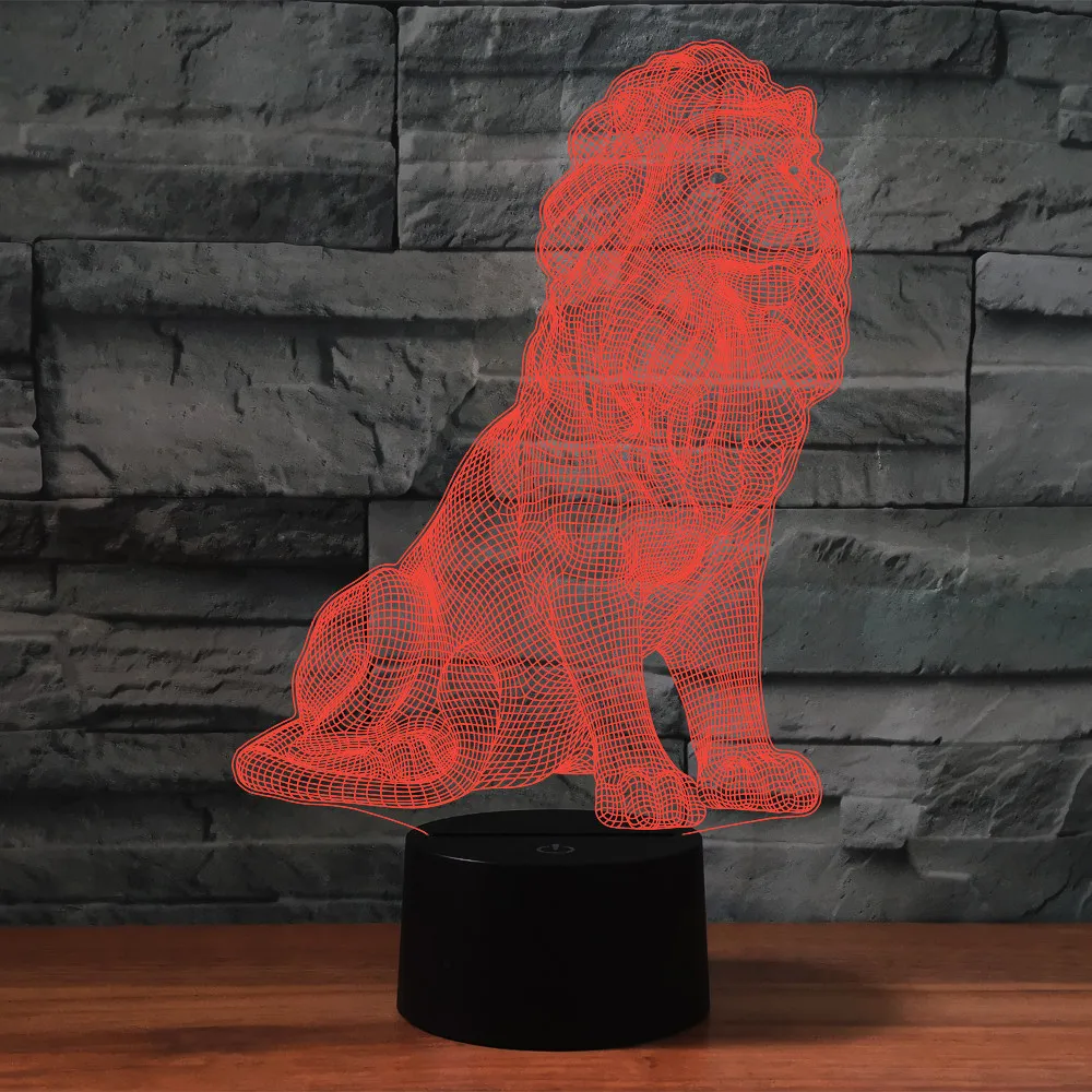 Colorful Lion 3D Lamp Creative Desktop Bedroom Night Light LED Acrylic Remote Control Table Lamp Birthday Xmas Gifts Room Decor