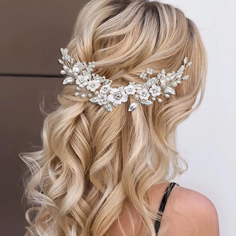 Peigne à cheveux en argent pour mariée, fleur irrigation douce et cristal, coiffure de mariage et de fiançailles, accessoires pour cheveux pour femmes, bijoux en gros, jardins 337