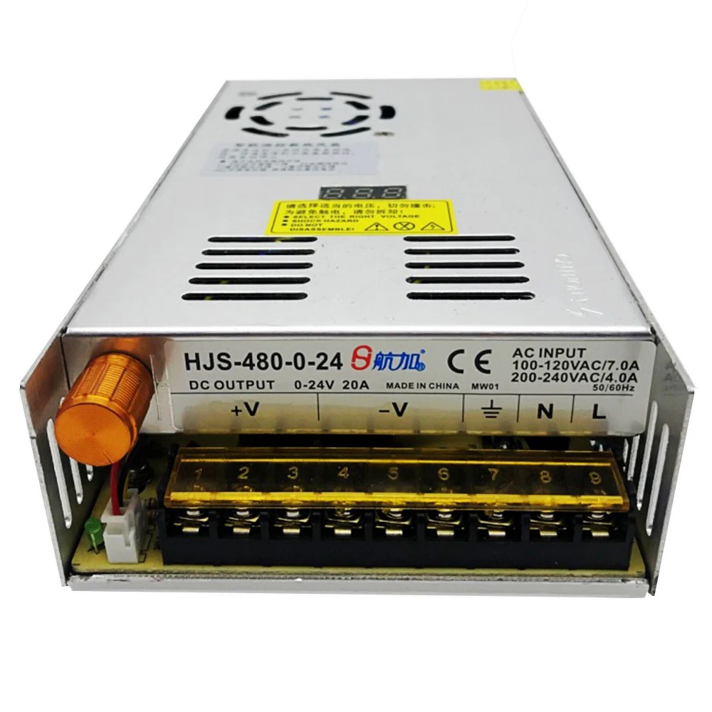 HJS-480-0-24 480W Digital Adjustable DC Switching Power Supply for DC Equipment 0-24V 20A 110/220V