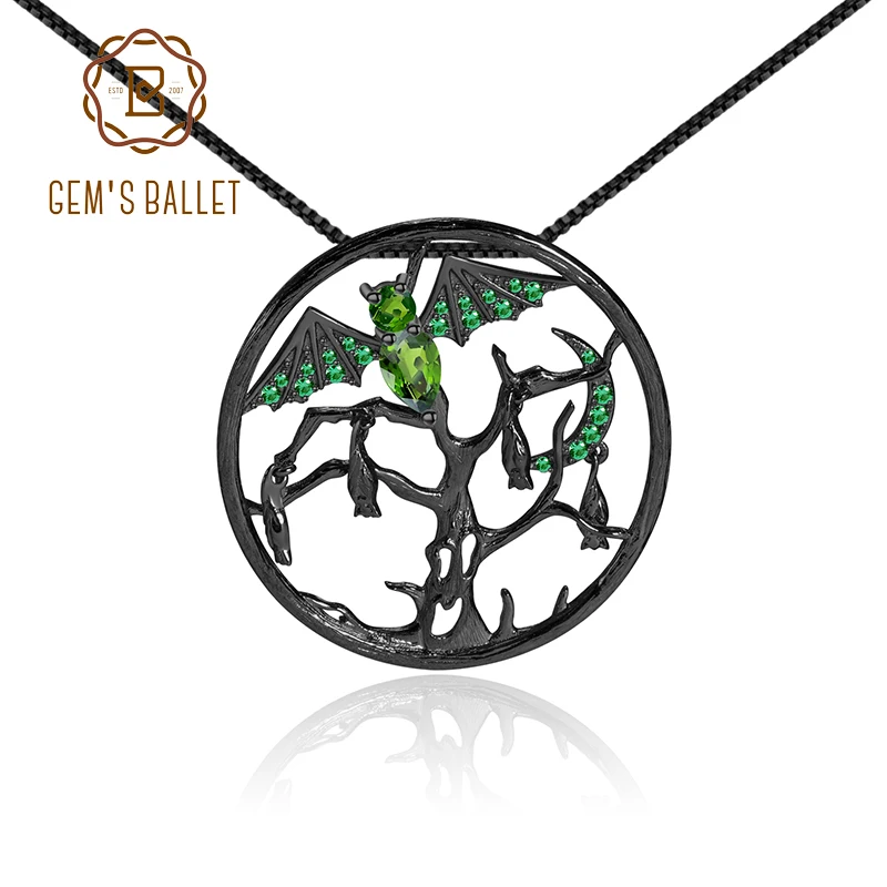 

GEM'S BALLET Natural Chrome Diopside Pendant Necklace For Women 925 Sterling Silver Black Vampire Halloween Party Jewelry