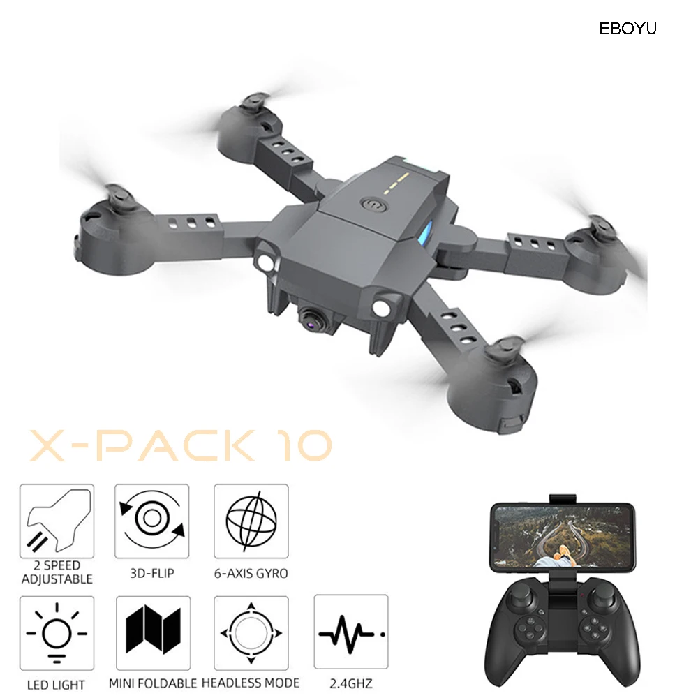 EBOYU X-Pack 10 Mini RC Drone 2.4Ghz 4CH WIFI FPV 720P Camera Foldable RC Quadcopter One Key Take Off & Land Altitude Hold RTF