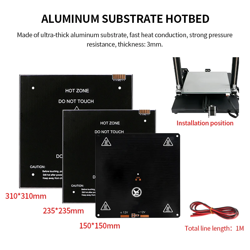 

3D Printer Parts Aluminum Substrate Hotbed MK2A Heated Hot bed Plate Heating Platform Accessories 150mm 220mm 310mm For Y Axis