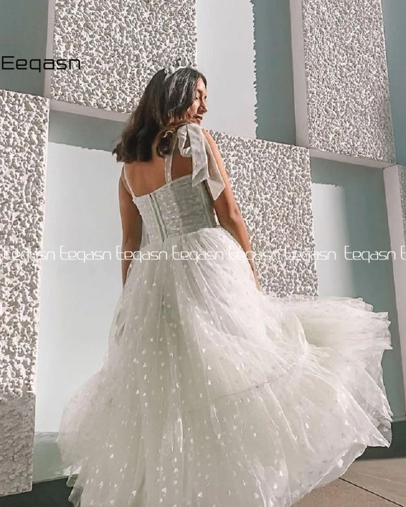 Tea Length Prom Dresses Sweetheart Bow Straps A-Line Wedding Party Dress Hearty Tulle Midi White Gala Evening Gown Customized