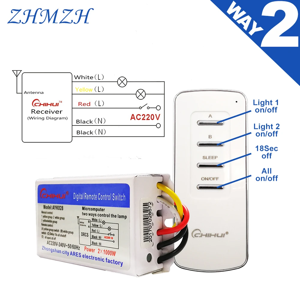 ZHMZH 4 Way 5 Sections ON/OFF Smart Digital Wireless Remote Control Switch Receiver Transmitter for Lamps 3 Ways AC 220V--240V