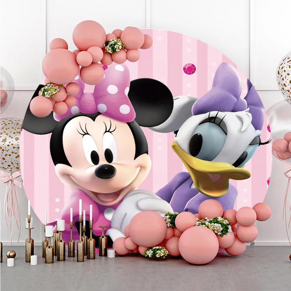 Disney Baby Shower Kids Girls Minnie Mouse Newborn Round Backdrop Daisy Duck Background Photography Custom Elastic Photo Studio