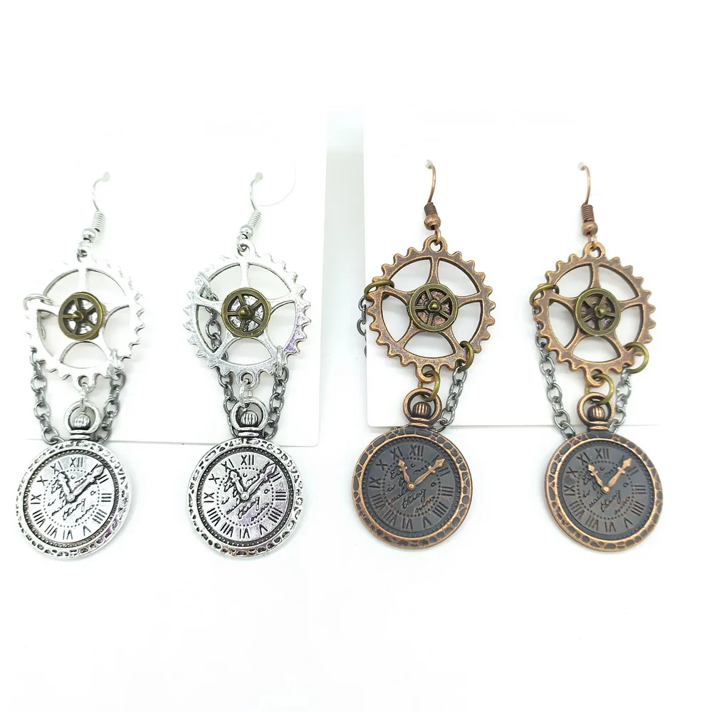 New Arrival Vintage Style Axle Gears and Clock Charm Women`s Steampunk Earrings