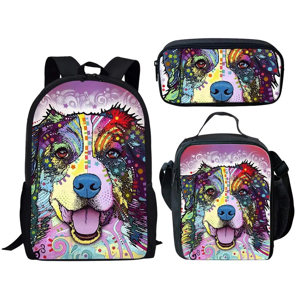 3 PCS/SET 2025 3D Tiger Dog Print Backpack for Teenager Boys Girls Student Fashion Oil Painting School Bags Children Kids Bags