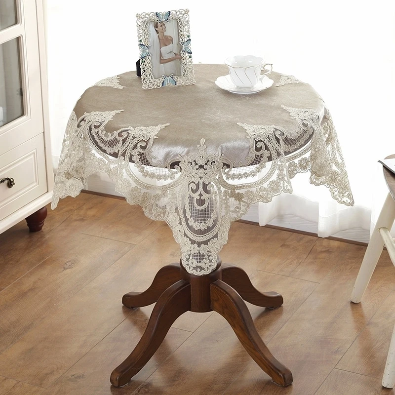 European Luxury Velvet Lace Border Embroidered Tablecloth Balcony Bedroom Christmas Coffee Small Round Table Cover Cloth Mantel