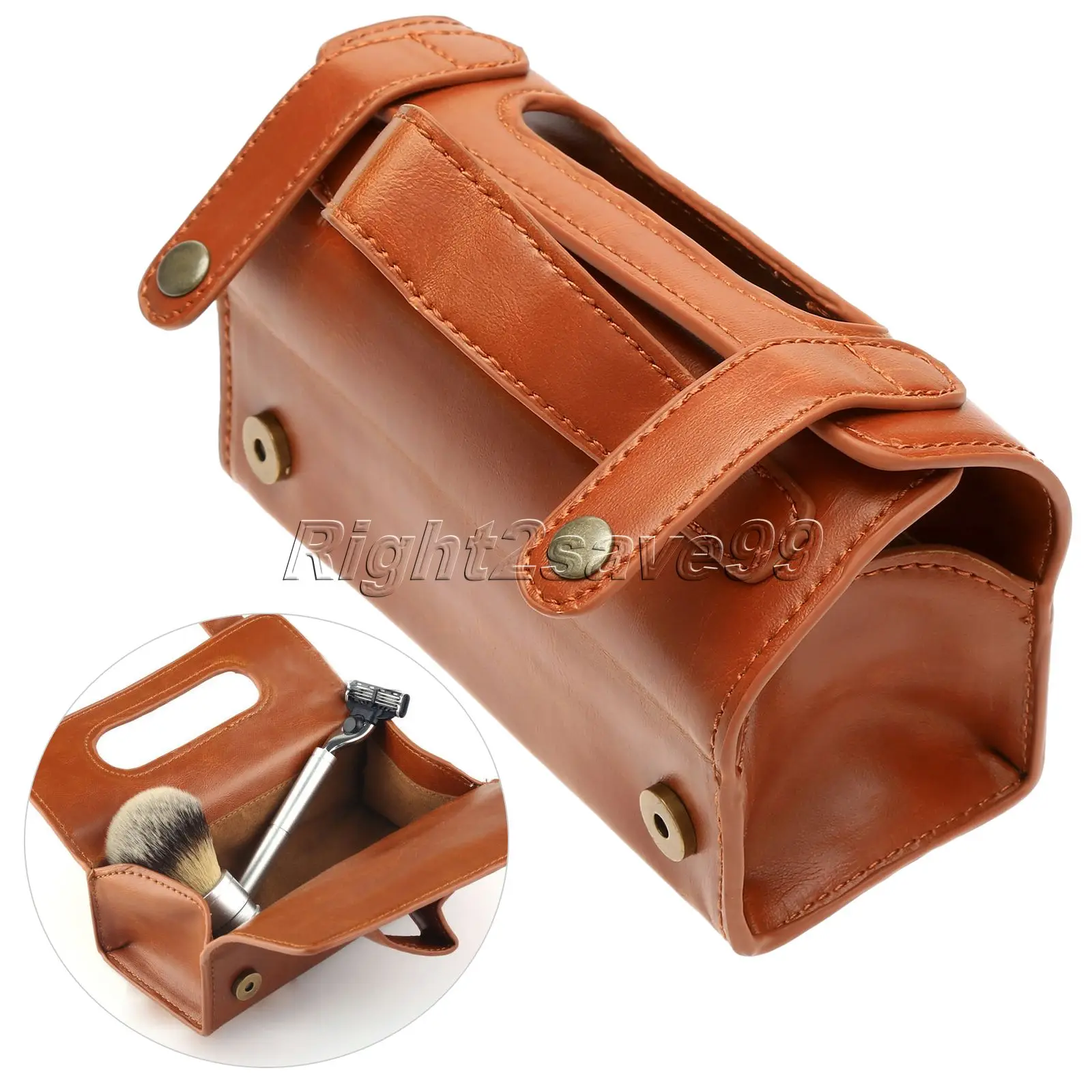 

Men PU Leather Travel Toiletry Bag Shaving Wash Case Organizer Bag Dark Brown For Protect Shaver Shaving Gift Container