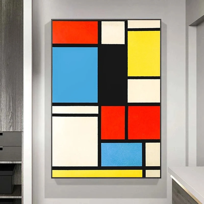 

Piet Cornelies Mondrian Classic Art Geometry Line Red Blue Yellow Composition Canvas Print Painting Poster Home Decor