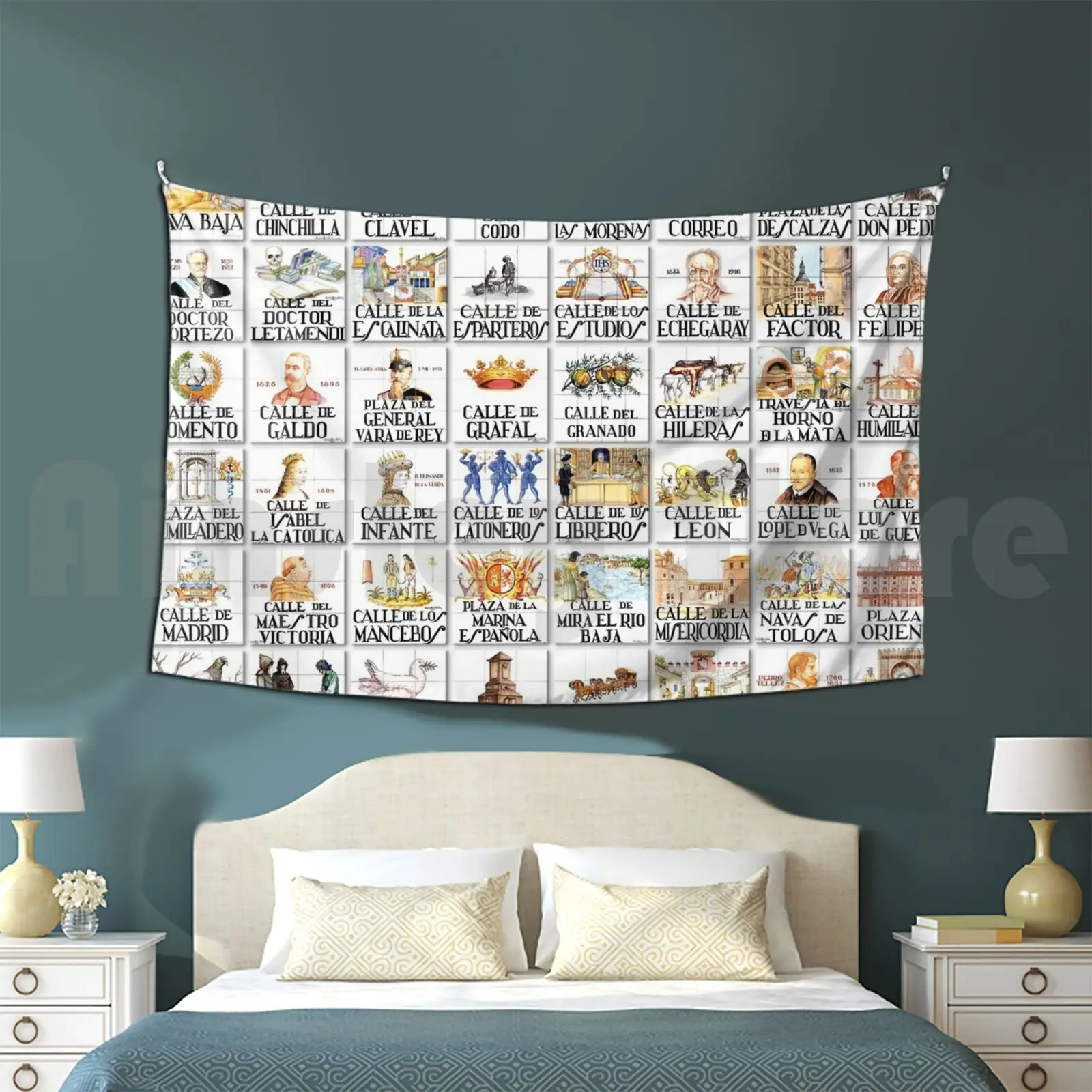 Street Signs Tapestry Living Room Bedroom 2819 Spain Spanish Street Signs Tiles Tiled Hand Painted