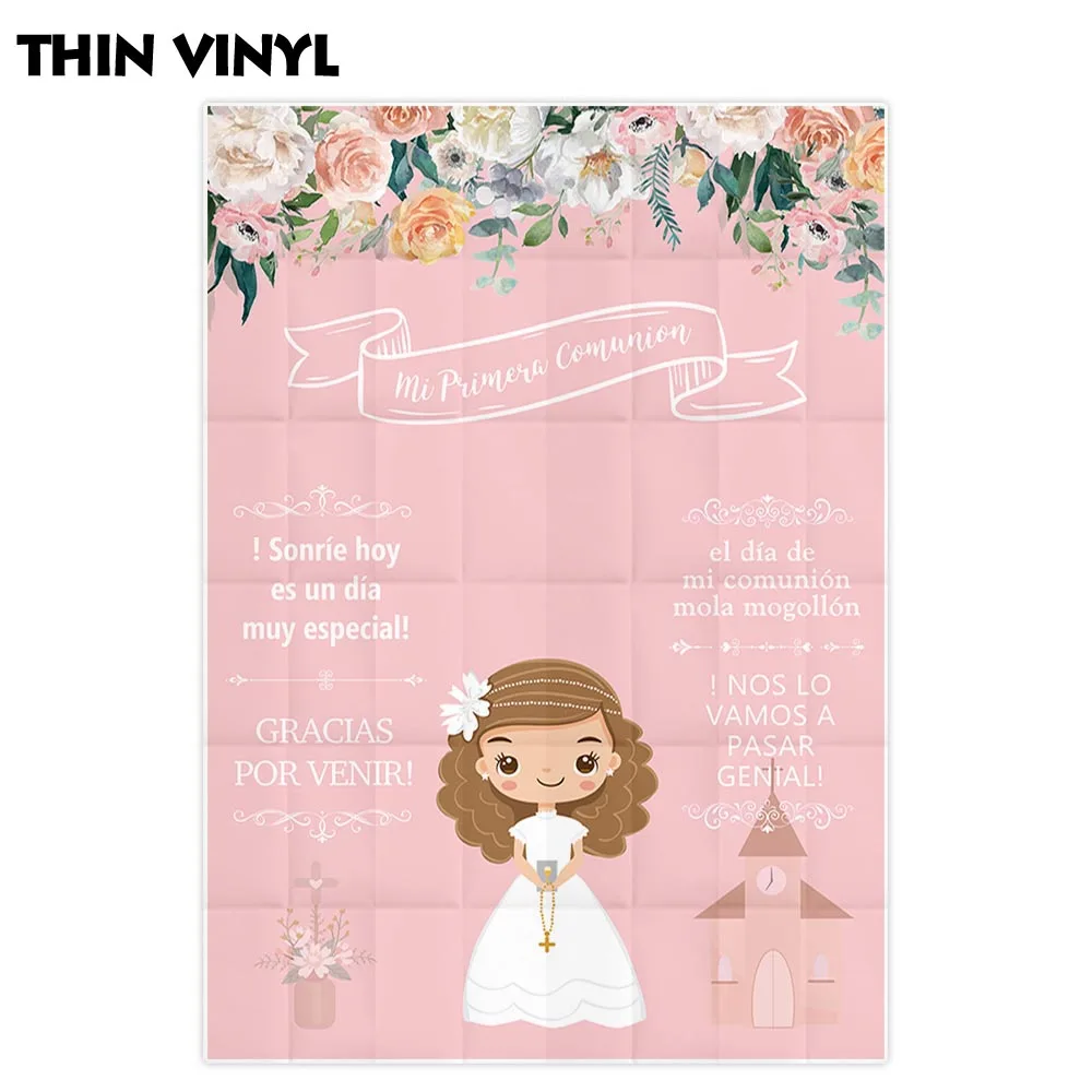 Allenjoy-Fondo de fotografía para fiesta de primera comunión, tablero de invitación de niña de flores rosa, photocall
