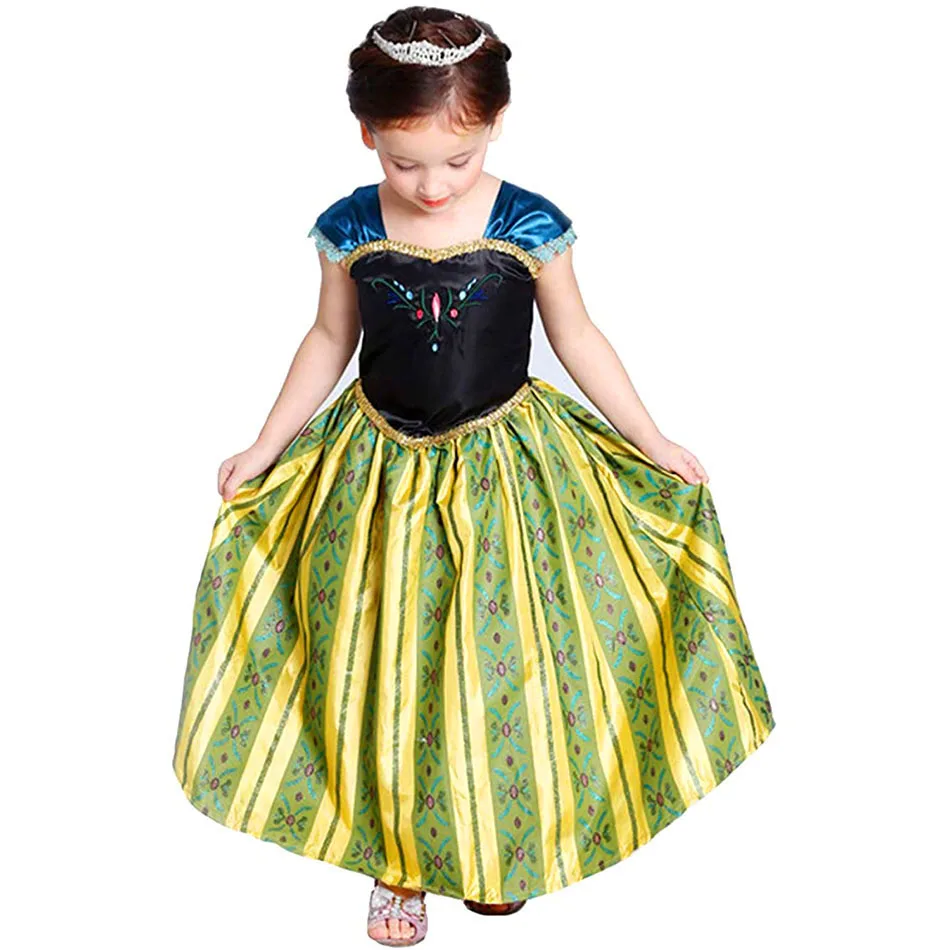 Children Princess Costume Snow Anna Queen Party Dress Up Christmas Carnival Vestidoes Girl Birthday Elegant Cosplay Clothing Wig