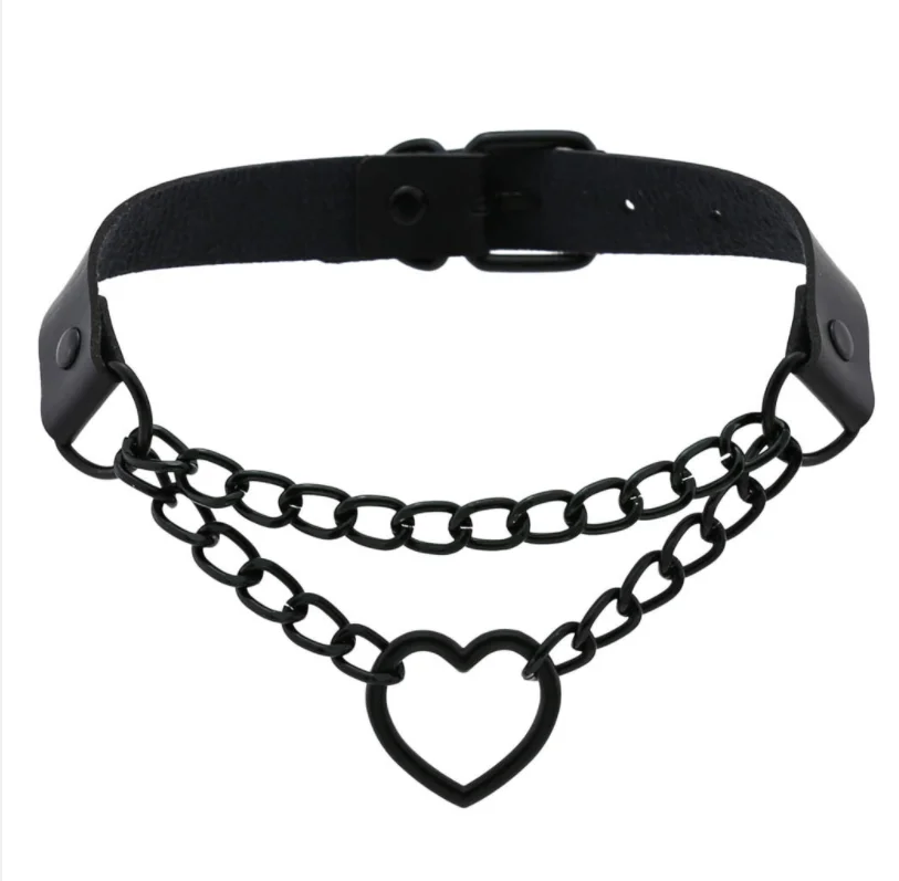 Schwarze Choker-Halskette für Frauen, Gothic-Herz-Halskette, Kettenhalsband, Grunge-Punk, Niedlicher Kawaii-Choker, Halloween-Schmuck