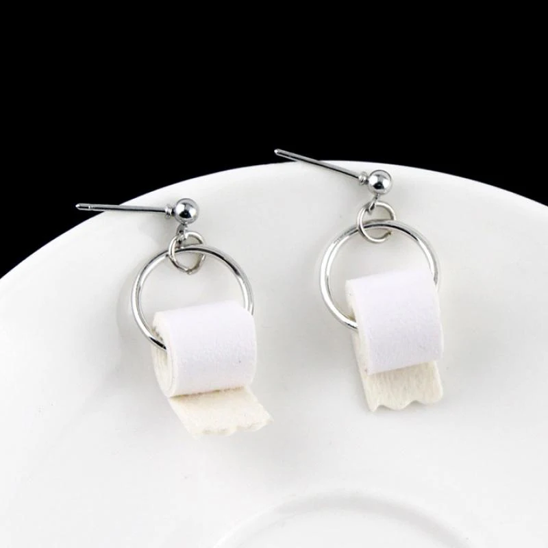 Pendientes creativos de papel higiénico para mujer, joyería de moda, aretes divertidos para mujer, pendientes de papel de toalla, joyería de moda