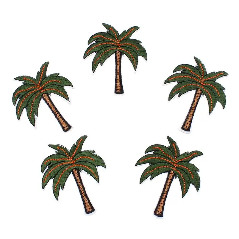 10pcs/lot Quality Palm Trees Patch Iron On Jeans coconut tree Stickers Embroideried Sew On Backpack Coats Fabric Appliques Badge