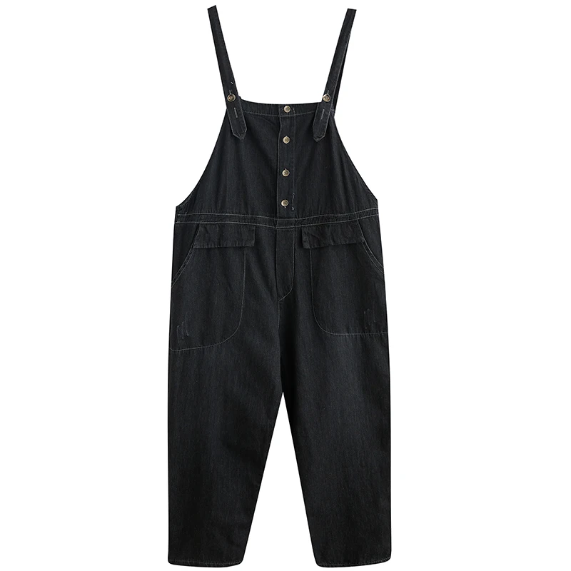 Plus Size Black Denim Jumpsuit Women Loose Wide Leg Jeans Overalls Casual Straps Rompers Overoles Jeans Mujer Bib Baggy Pants