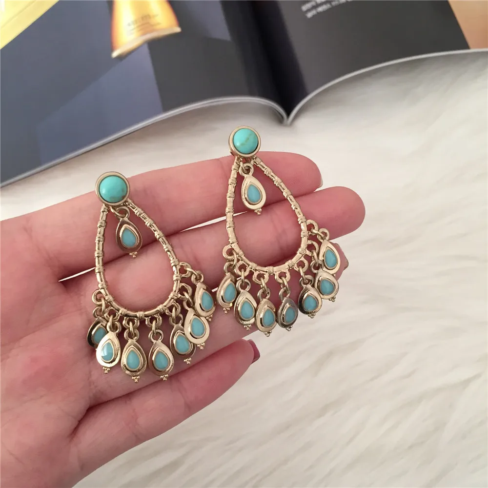New Ethnic Women Drop Earrings Gold Color Alloy Small Water Drop Shape Enamel Charm Earrings for Women Casual Party Fashion